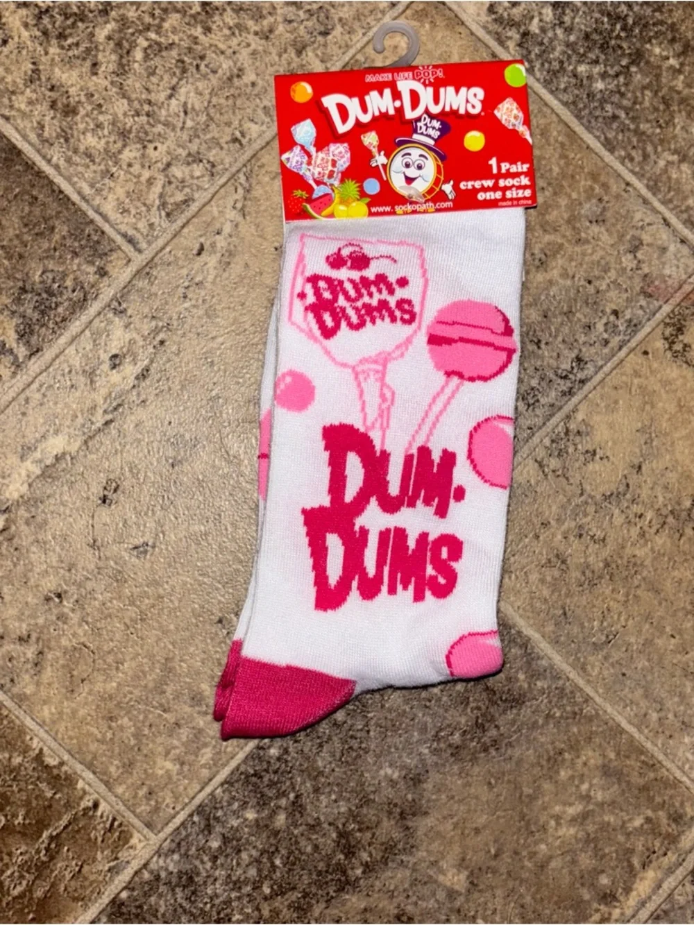 Dum Dums Novelty yCandy Crew Socks - White & Red with Pink Accents